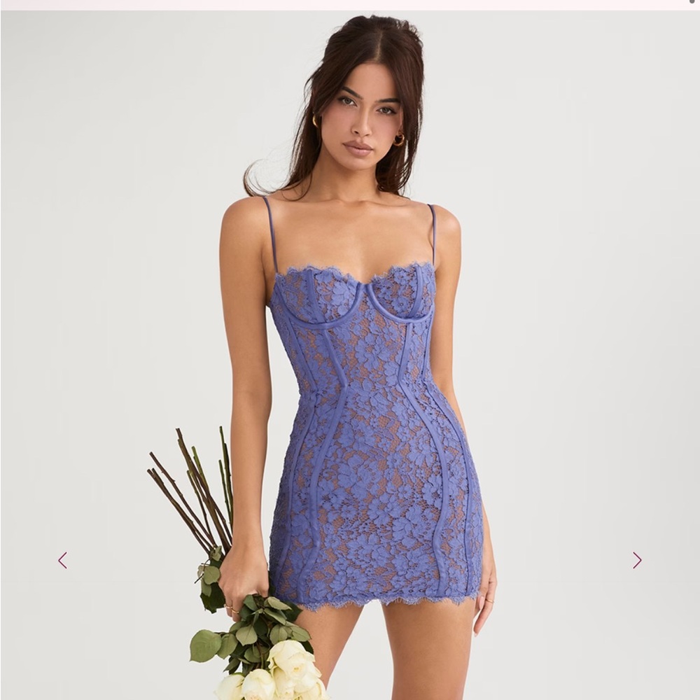 House of CB Lala Lavender Lace Mini Dress (XS) - Picture 2 of 13